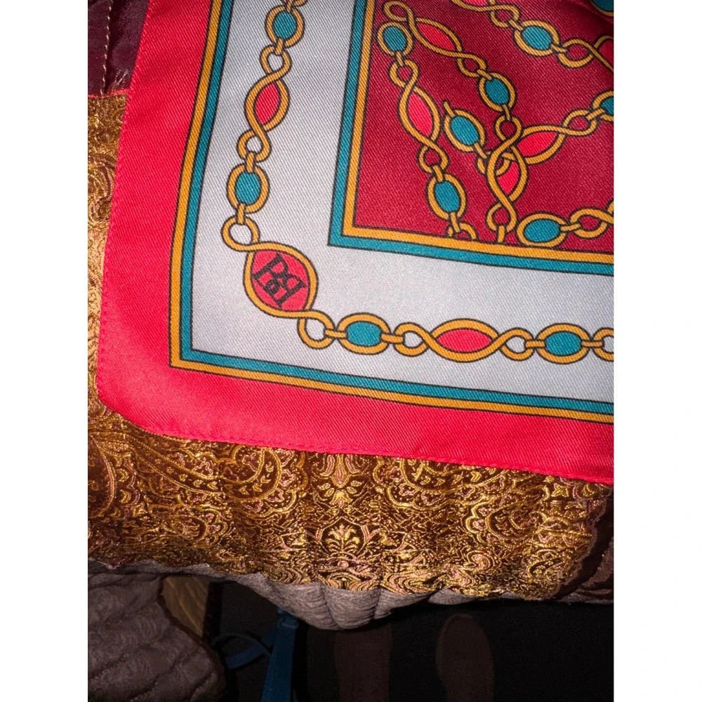Borelli Italy Red Square Scarf Chain Link Equestrian Print Polyester Neckerchief